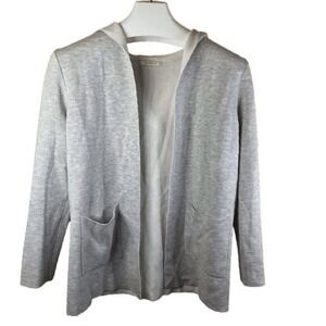 Camaieu Women's Gray Hooded Open Cardigan‎ Jacket Size Large Mid-Length Casual